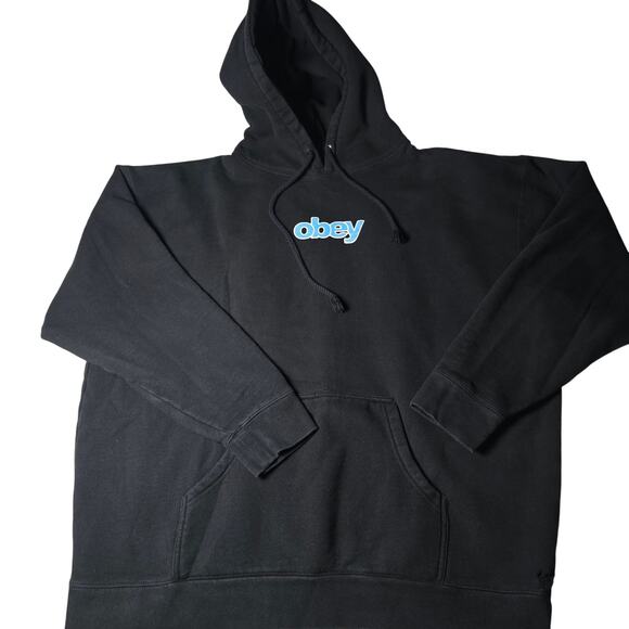 Obey Worldwide Black Hooded Cotton Sweatshirt XXL PTP 27 L 27 - Picture 1 of 8